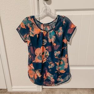 Papermoon by Stitch Fix Floral Sheer Blouse Keyhole Button Womens Size Small S